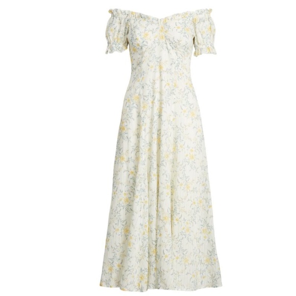 POLO RALPH LAUREN: Off-The-Shoulder Puff-Sleeve Midi-Dress (NWT) - Picture 5 of 8